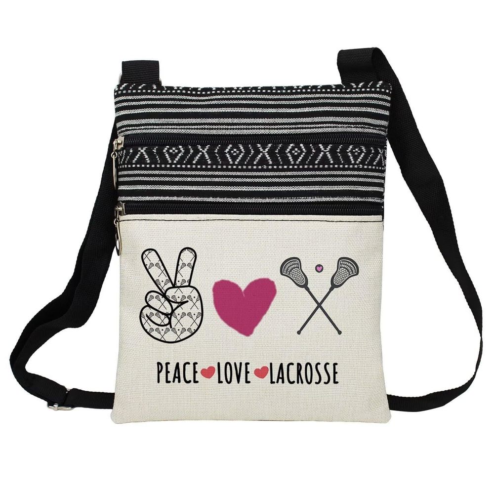 Peace Love Lacrosse Messenger Bag Small Ethnic Pattern Printed Adjustable B)